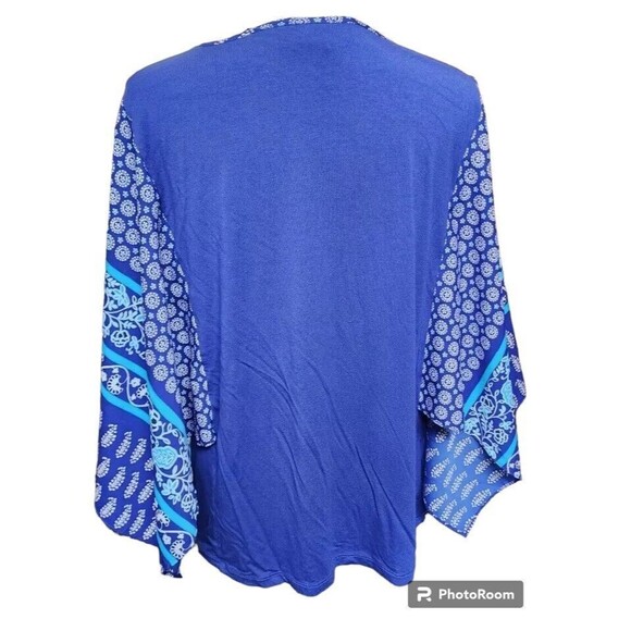 Chico's Size 1/Medium Kimono Sleeve Top Blue Boho - Picture 4 of 7
